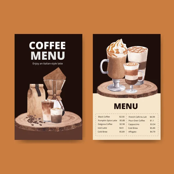 带有咖啡概念水彩画的菜单模板 — 图库矢量图片