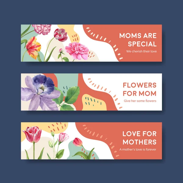 Modello Banner Con Happy Mothers Day Concetto Acquerello Illustratio — Vettoriale Stock