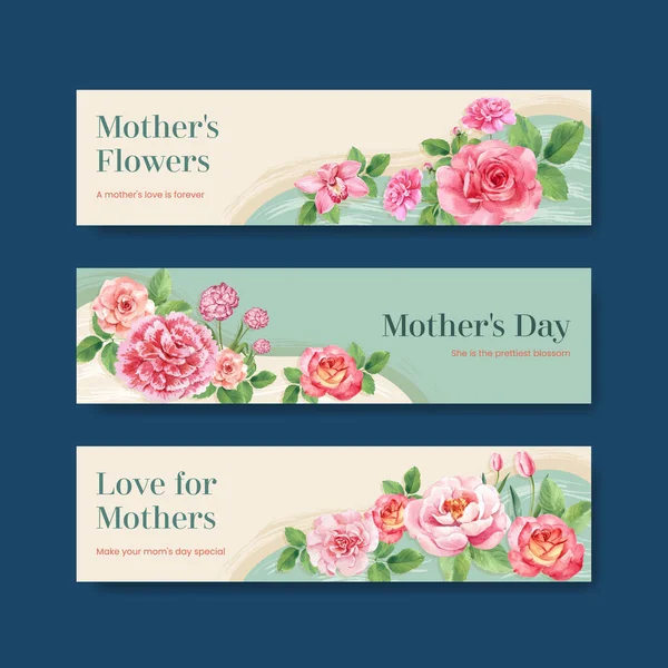 带快乐母亲节概念水彩画的横幅模板 — 图库矢量图片