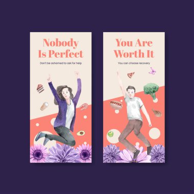 Instagram şablonu Dünya Yeme Bozuklukları Eylem Günü konsepti, suluboya styl