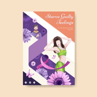 Poster şablonu Dünya Yeme Bozuklukları Eylem Günü konsepti, suluboya styl