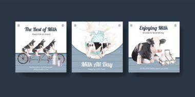 Dünya süt günü konsepti, suluboya şablonu