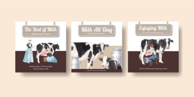 Dünya süt günü konsepti, suluboya şablonu