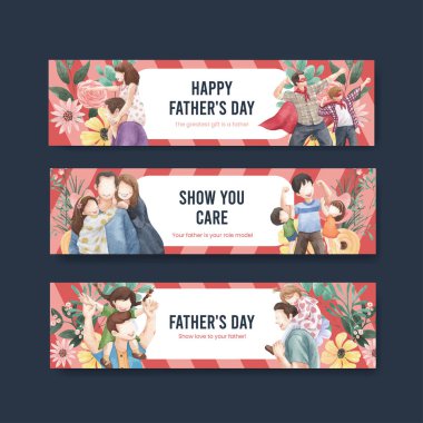 Banner şablonu Babalar Günü konsepti, suluboya stil