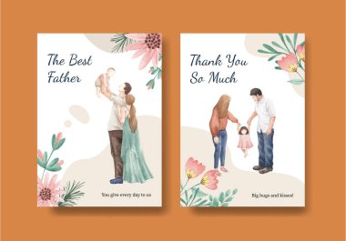 Babalar Günü konsepti olan bir kart şablonu, suluboya stil