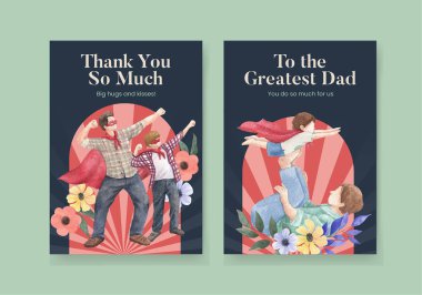 Babalar Günü konsepti olan bir kart şablonu, suluboya stil