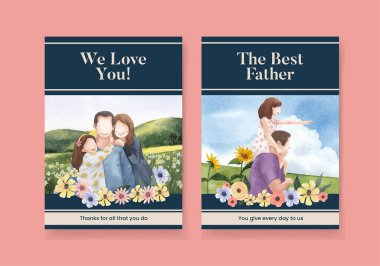 Babalar Günü konsepti olan bir kart şablonu, suluboya stil