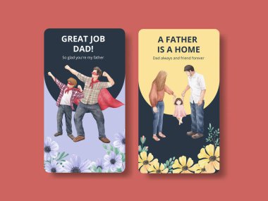 Instagram şablonu Babalar Günü konsepti, suluboya stil