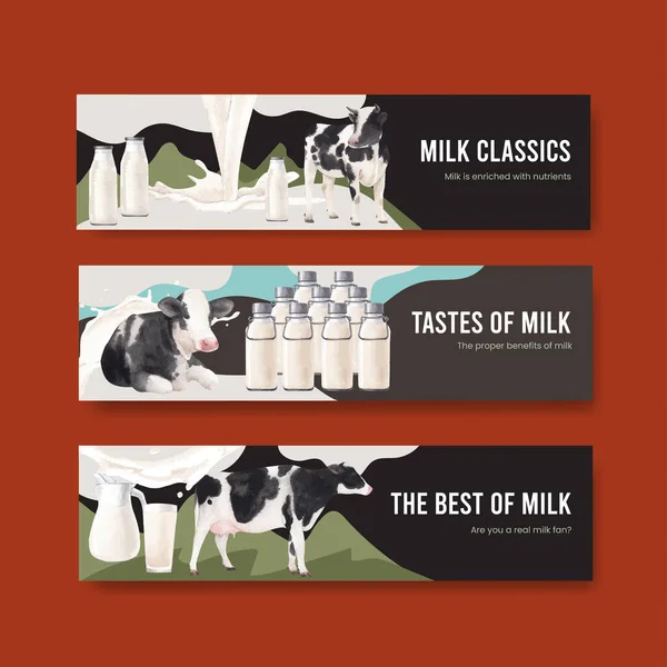 世界のミルクの日の概念とバナーテンプレート 水彩スタイル — ストックベクタ