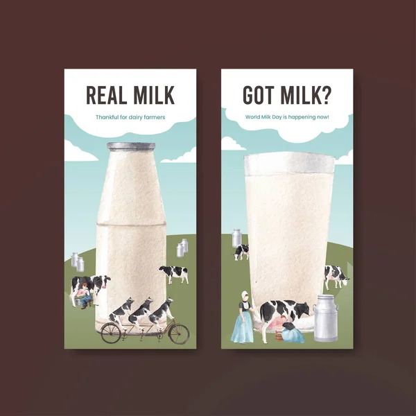 世界のミルクの日の概念とInstagramのテンプレート 水彩スタイル — ストックベクタ