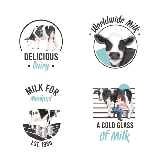 世界のミルクの日の概念とロゴデザイン 水彩スタイル — ストックベクタ