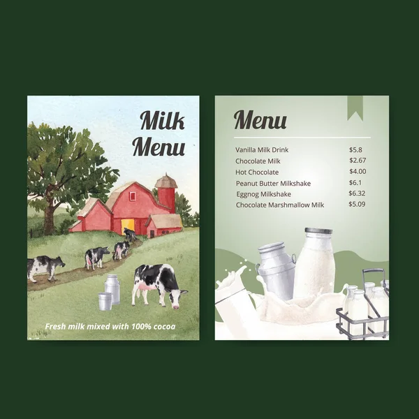 Menu Template World Milk Day Concept Watercolor Styl — Stock Vector