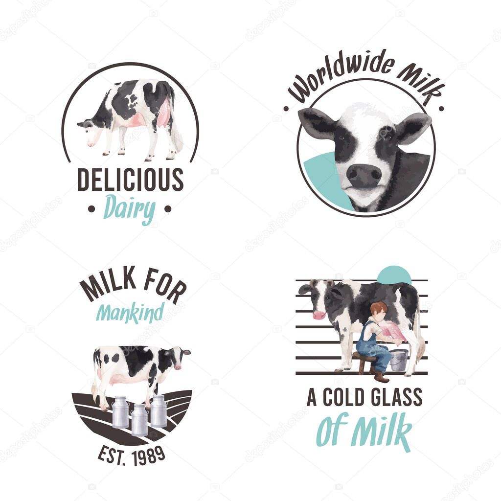 Logo design with world milk day concept,watercolor styl