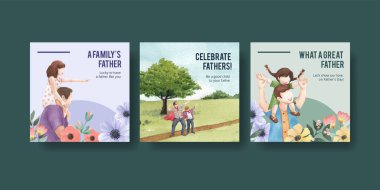 Banner şablonu Babalar Günü konsepti, suluboya stil