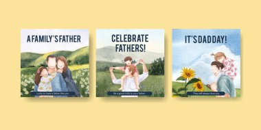 Banner şablonu Babalar Günü konsepti, suluboya stil