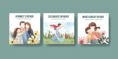 Banner şablonu Babalar Günü konsepti, suluboya stil