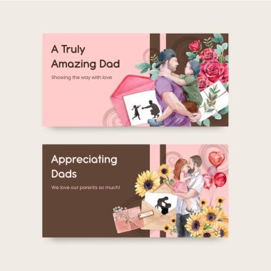 Twitter şablonu Babalar Günü konsepti, suluboya stil