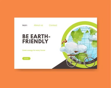Yeşil enerji kavramlı web sitesi şablonu, suluboya stil