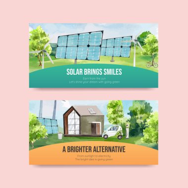 Yeşil enerji kavramlı Twitter şablonu, suluboya stil