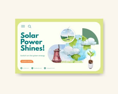 Yeşil enerji kavramlı web sitesi şablonu, suluboya stil