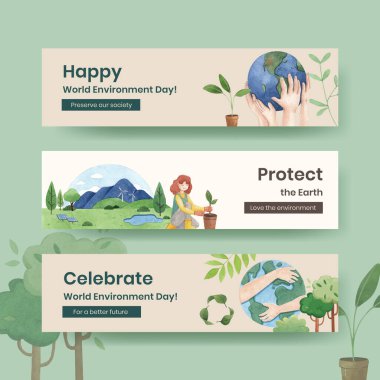 Dünya Çevre Günü konsepti, suluboya şablonu
