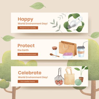 Dünya Çevre Günü konsepti, suluboya şablonu
