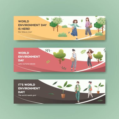 Dünya Çevre Günü konsepti, suluboya şablonu