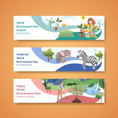 Dünya Çevre Günü konsepti, suluboya şablonu