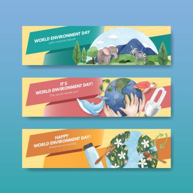 Dünya Çevre Günü konsepti, suluboya şablonu