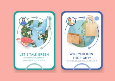 Dünya Çevre Günü konsepti olan kart şablonu, suluboya styl