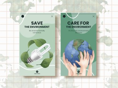 Dünya Çevre Günü konseptiyle Instagram şablonu, suluboya styl