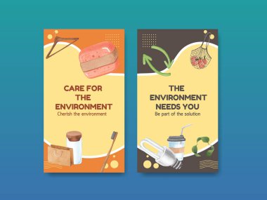 Dünya Çevre Günü konseptiyle Instagram şablonu, suluboya styl