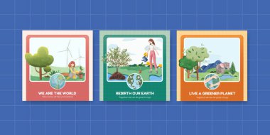 Dünya Çevre Günü konsepti, suluboya şablonu