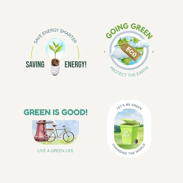 Diseño Logotipo Con Concepto Energía Verde Estilo Acuarela — Vector de stock