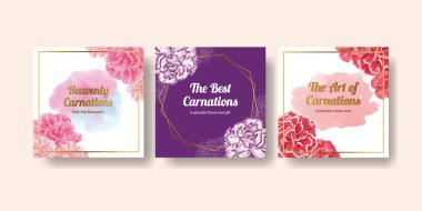 Karanfil çiçeği konseptli pankart şablonu, suluboya stil