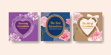 Karanfil çiçeği konseptli pankart şablonu, suluboya stil