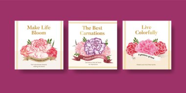 Karanfil çiçeği konseptli pankart şablonu, suluboya stil