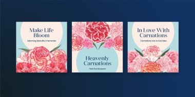 Karanfil çiçeği konseptli pankart şablonu, suluboya stil