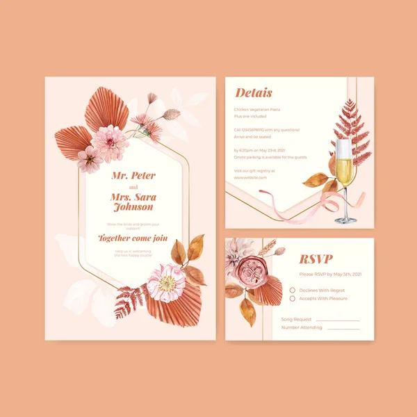 Wedding Card Template Happiness Wedding Concept Watercolor Styl — 图库矢量图片