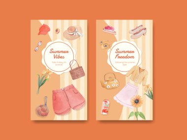 Instagram şablonu ile yaz Cottagecore konsepti, suluboya styl