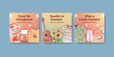 Yazlık Cottagecore konseptiyle pankart şablonu, suluboya stil