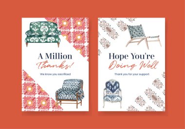 Kart şablonu ile ikat konsepti, suluboya styl