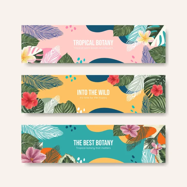 Modèle Bannière Avec Concept Botanique Tropicale Aquarelle Styl — Image vectorielle