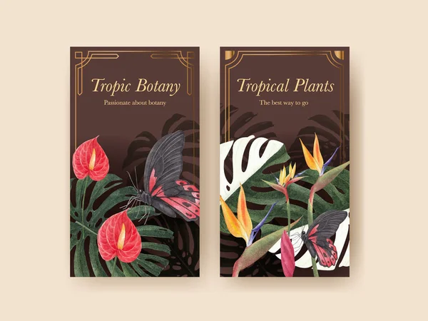 Plantilla Instagram Con Concepto Botánica Tropical Estilo Acuarela — Vector de stock