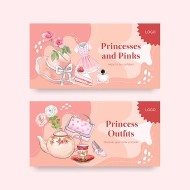 Prenses kıyafeti konsepti, suluboya stil içeren Twitter şablonu