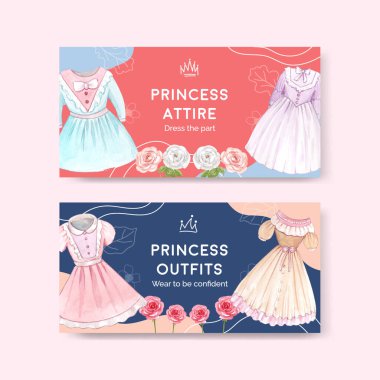 Prenses kıyafeti konsepti, suluboya stil içeren Twitter şablonu