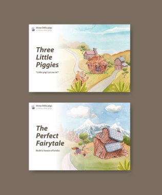 Facebook şablonu üç küçük domuzcuk konsepti, suluboya stil