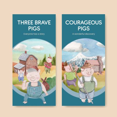 Üç küçük domuzcuk konsepti olan el ilanı şablonu, suluboya stil