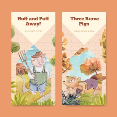 Üç küçük domuzcuk konsepti olan el ilanı şablonu, suluboya stil