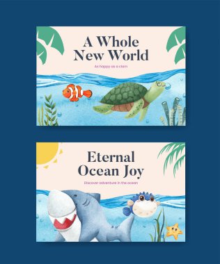 Facebook şablonu okyanus zevkli kavram, suluboya stil